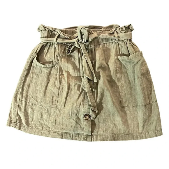 Shein Olive Green Button Front Paper Bag Skirt Large - Picture 1 of 4
